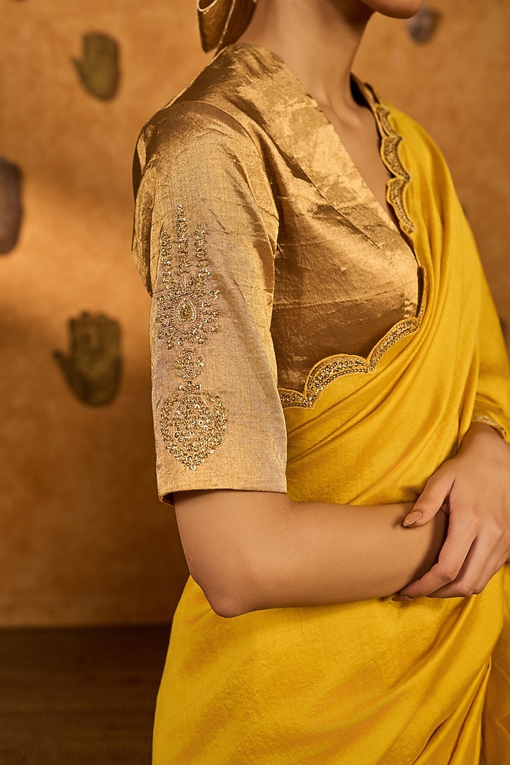 Yellow Woven Jacquard Silk Embroidered Wedding Saree Set by Masaba at Pernia's Pop Up Shop