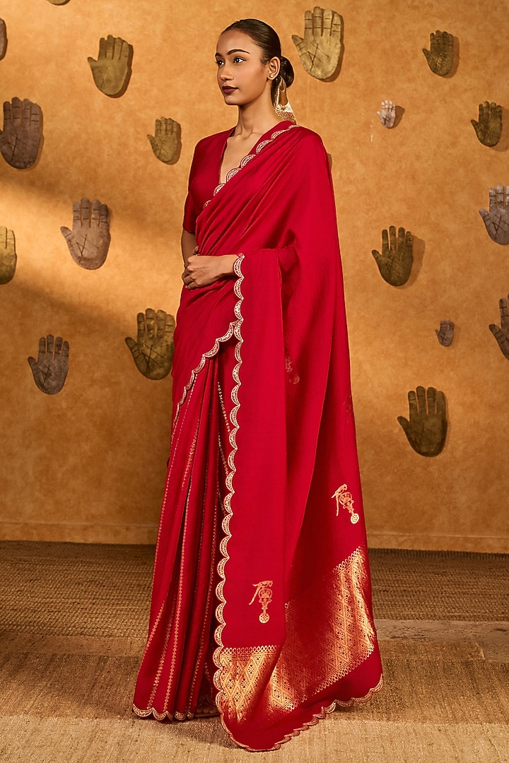 Pink Raw Silk Foil & Dawn Printed Wedding Saree Set by Masaba at Pernia's Pop Up Shop