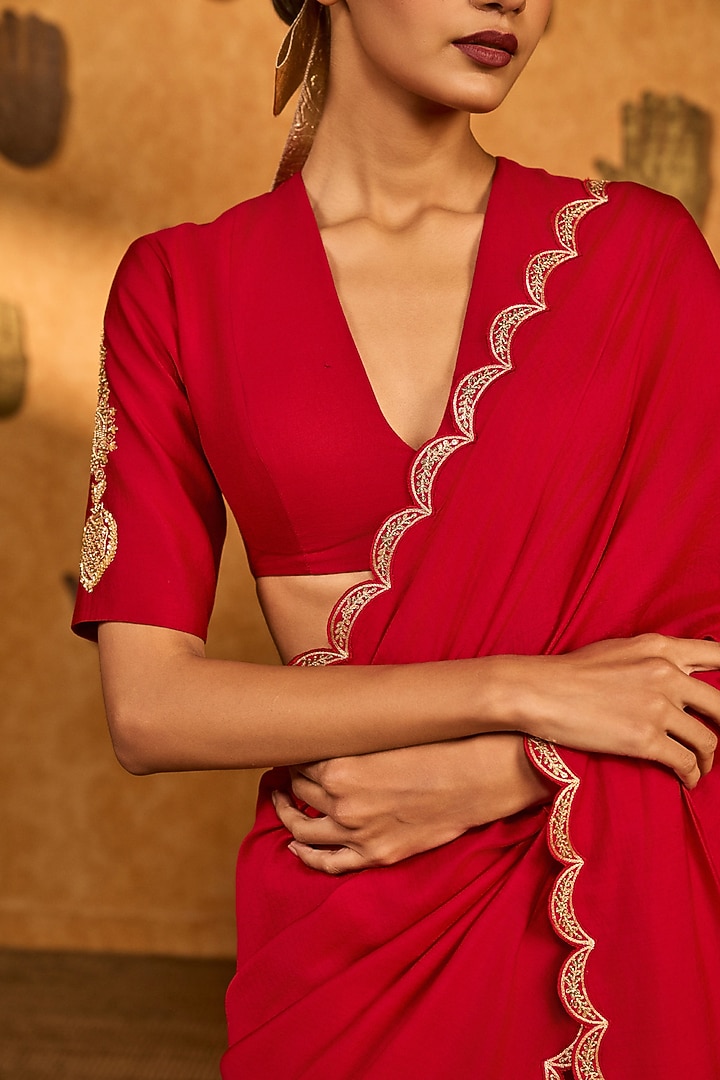 Pink Raw Silk Foil & Dawn Printed Wedding Saree Set by Masaba at Pernia's Pop Up Shop