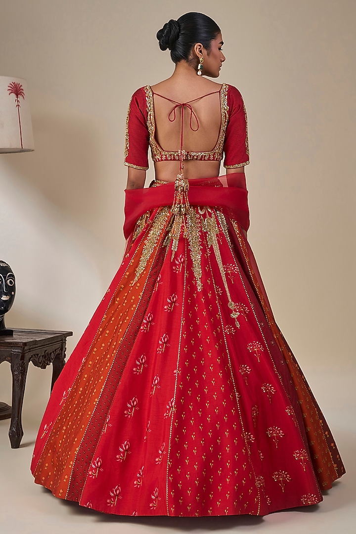 Red Raw Silk Cutdana Embroidered Bridal Lehenga Set by Masaba at Pernia's Pop Up Shop