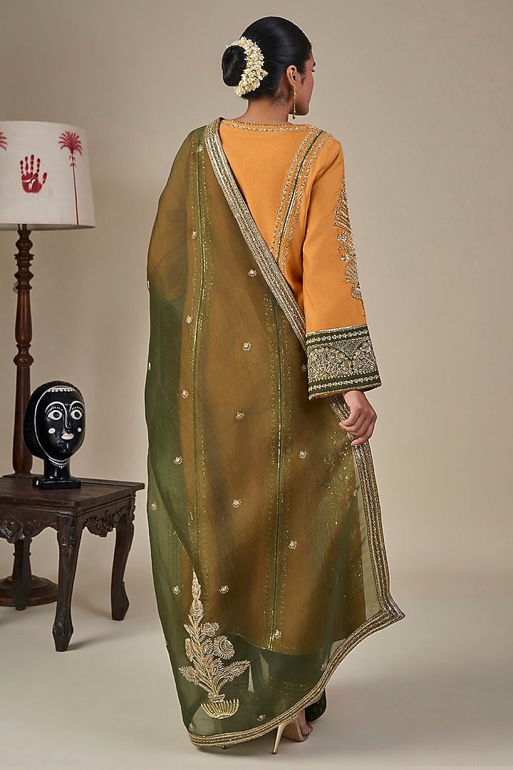 Rust Silk Patchwork Kurta Set by Masaba at Pernia's Pop Up Shop