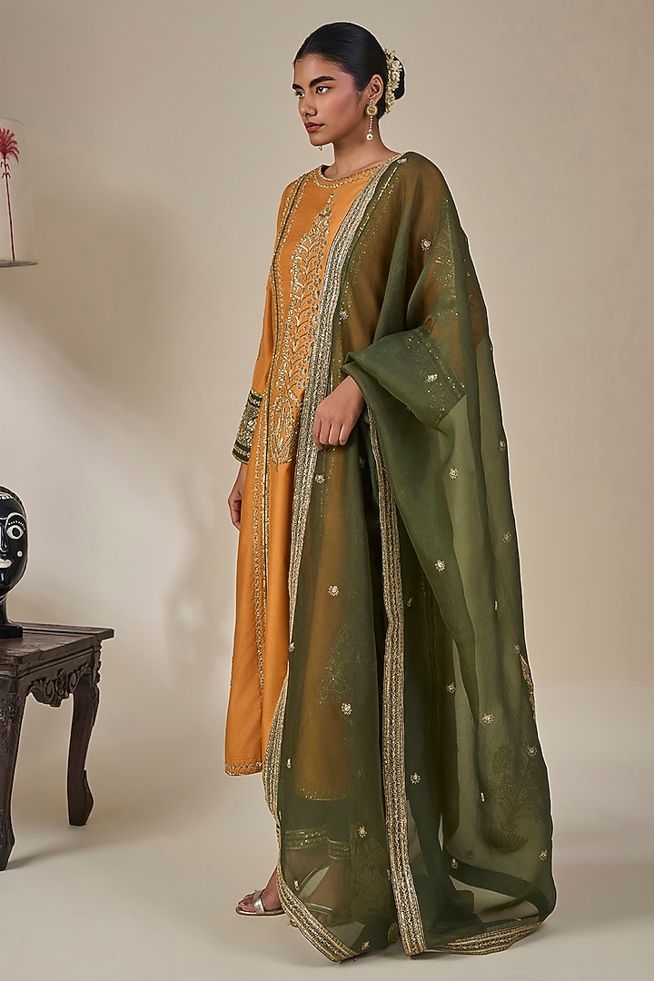Rust Silk Patchwork Kurta Set by Masaba at Pernia's Pop Up Shop