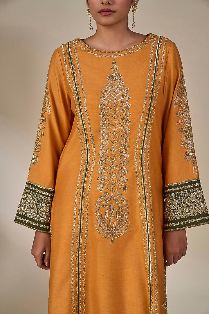 Rust Silk Patchwork Kurta Set by Masaba at Pernia's Pop Up Shop