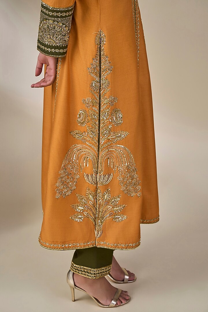 Rust Silk Patchwork Kurta Set by Masaba at Pernia's Pop Up Shop