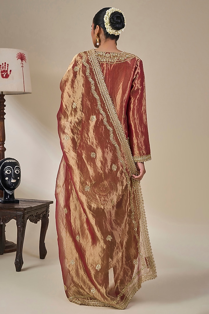 Rust Tissue Silk Chand Pankh Motif Kurta Set by Masaba at Pernia's Pop Up Shop