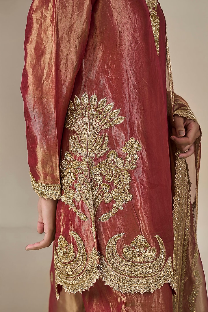 Rust Tissue Silk Chand Pankh Motif Kurta Set by Masaba at Pernia's Pop Up Shop