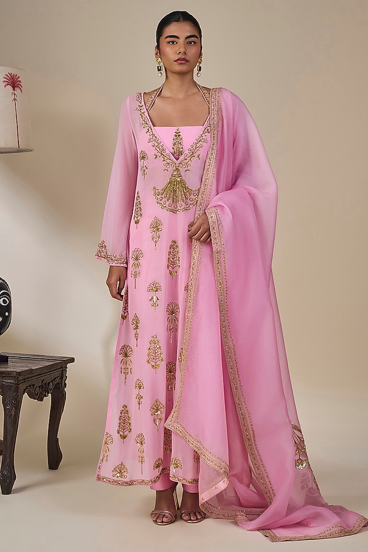 Pink Georgette Phool Bagh Motif Kurta Set by Masaba at Pernia's Pop Up Shop