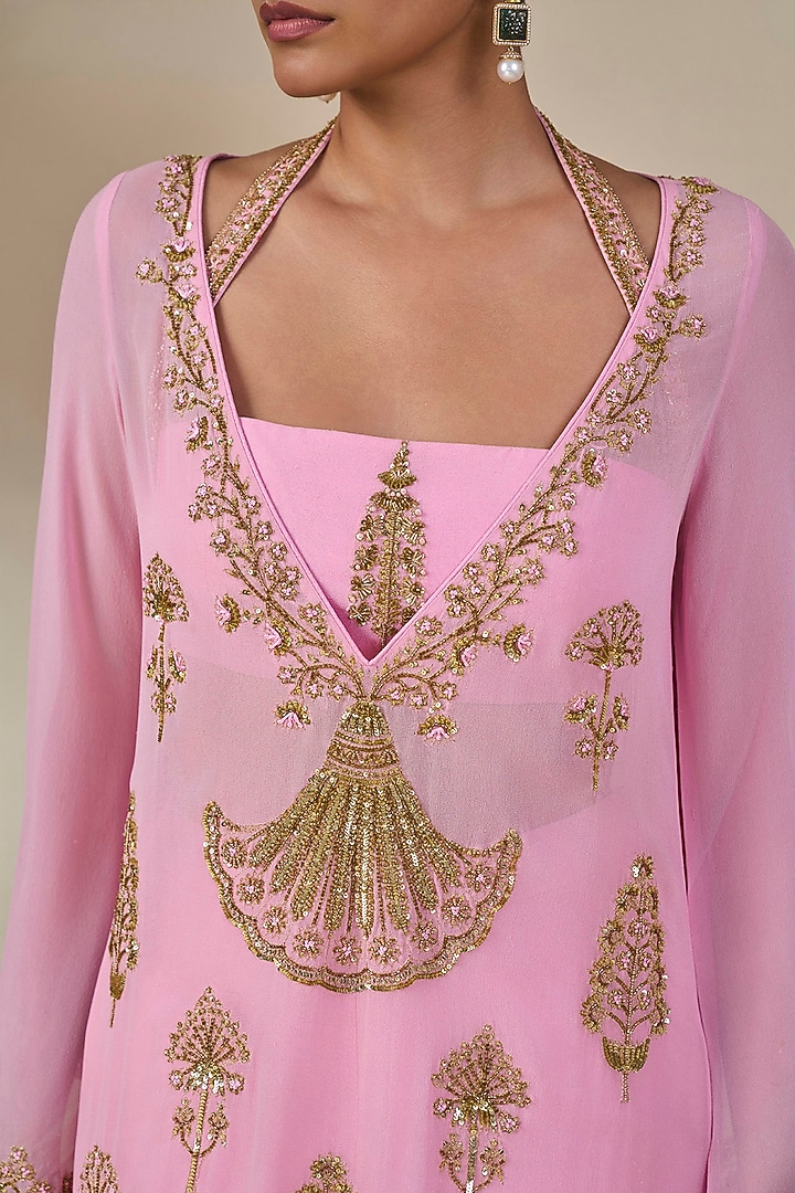 Pink Georgette Phool Bagh Motif Kurta Set by Masaba at Pernia's Pop Up Shop