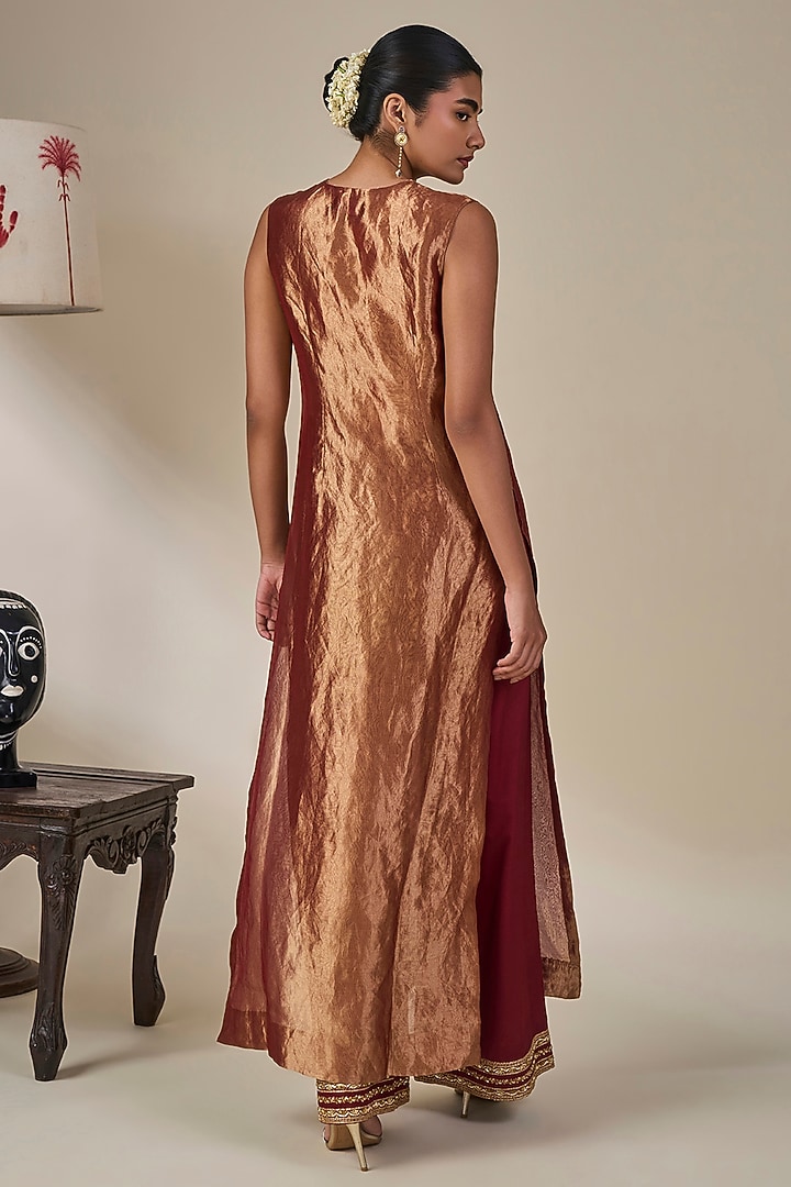 Maroon Silk Kashmiri Motifs Embroidered Jacket Set by Masaba at Pernia's Pop Up Shop