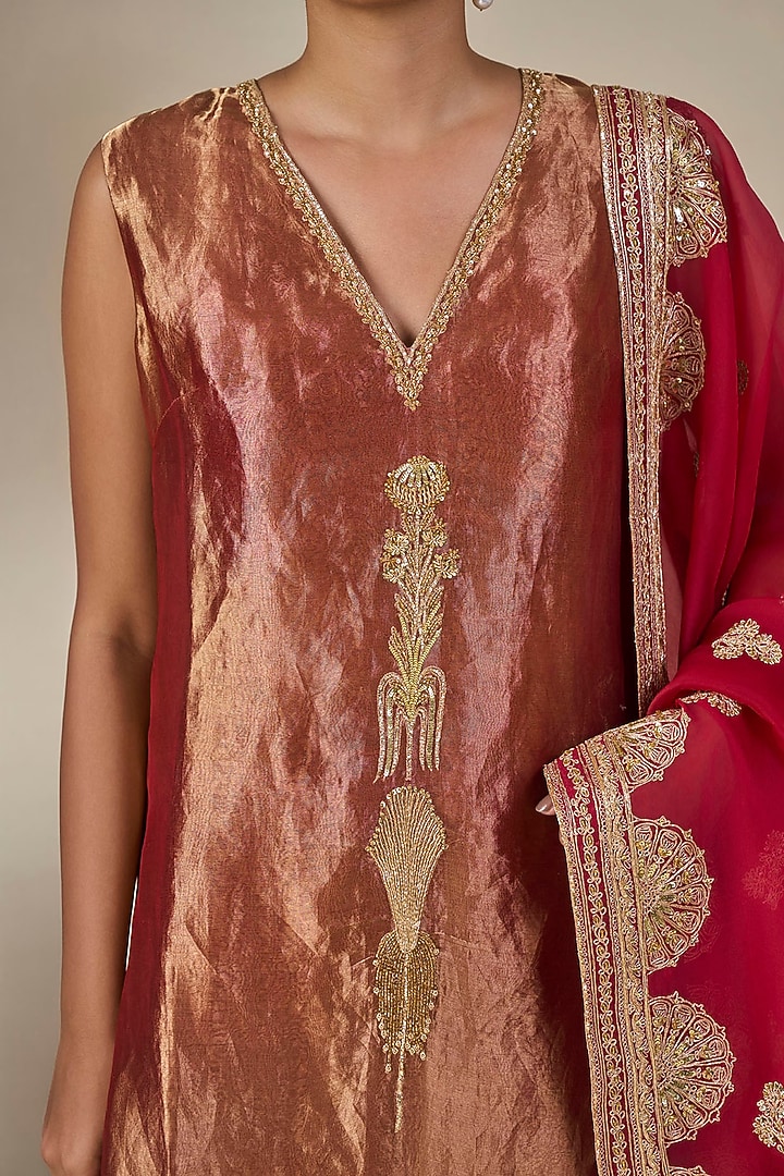 Maroon Silk Dori Embroidered Kurta Set by Masaba at Pernia's Pop Up Shop