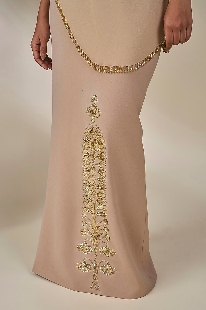 Beige Heavy Crepe Draped Skirt Set by Masaba at Pernia's Pop Up Shop
