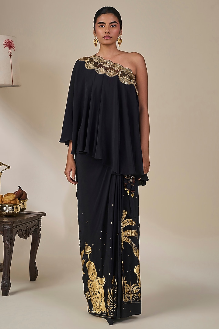 Black Viscose Crepe Sequins Embroidered Skirt Set by Masaba at Pernia's Pop Up Shop