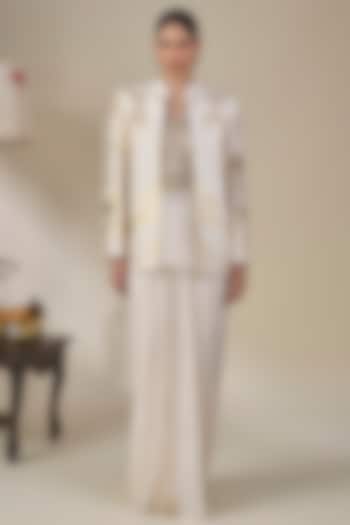 Ivory Viscose Slub Embellished Pleated Skirt Set by Masaba at Pernia's Pop Up Shop