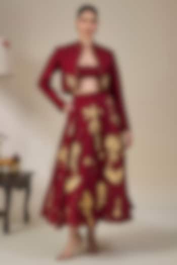 Maroon Viscose Slub Skirt Set by Masaba at Pernia's Pop Up Shop