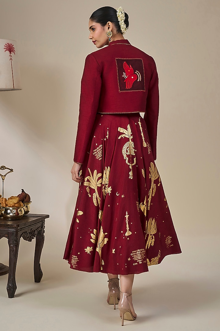 Maroon Viscose Slub Skirt Set by Masaba at Pernia's Pop Up Shop