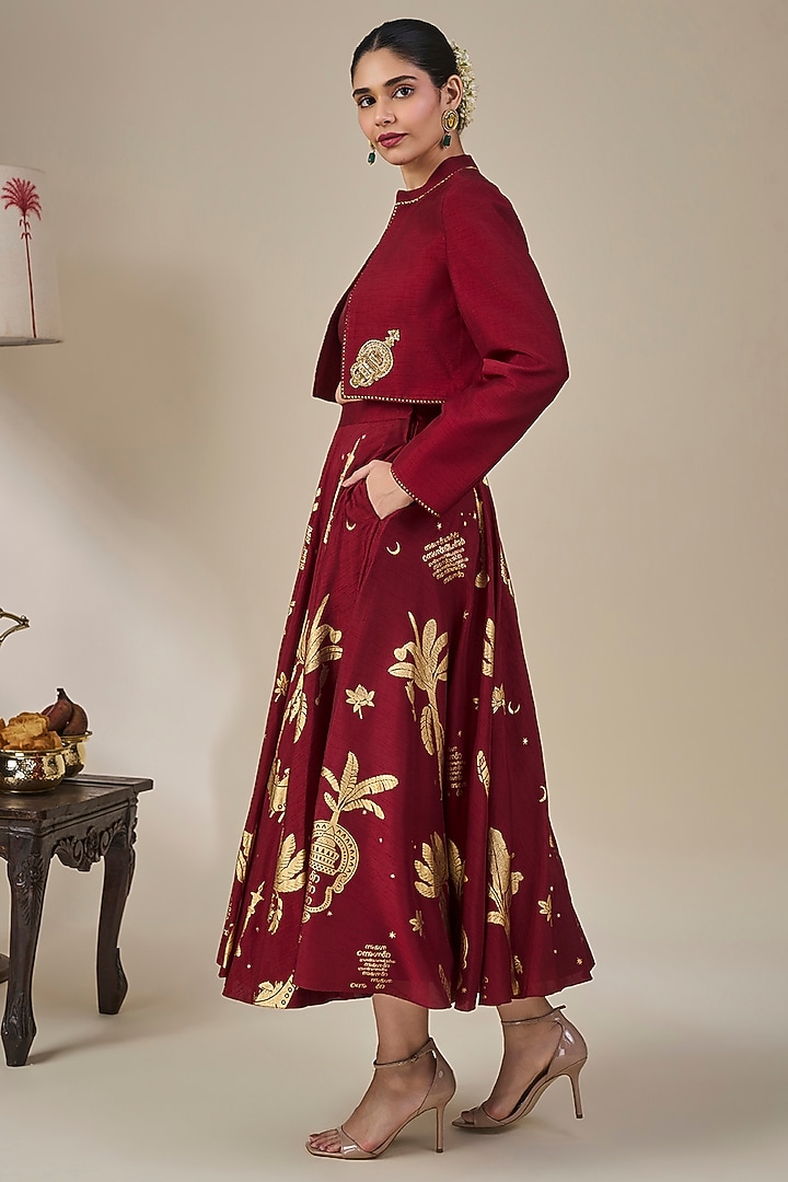 Maroon Viscose Slub Skirt Set by Masaba at Pernia's Pop Up Shop