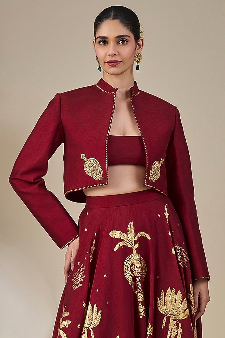 Maroon Viscose Slub Skirt Set by Masaba at Pernia's Pop Up Shop