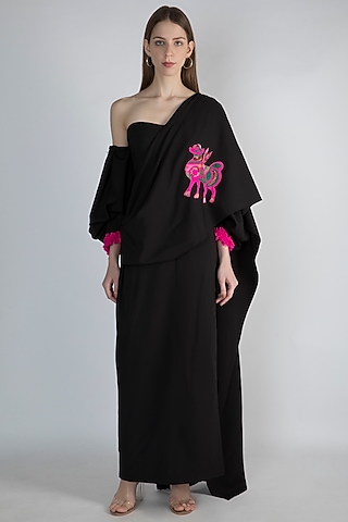 Black Printed Gown Saree by Masaba
