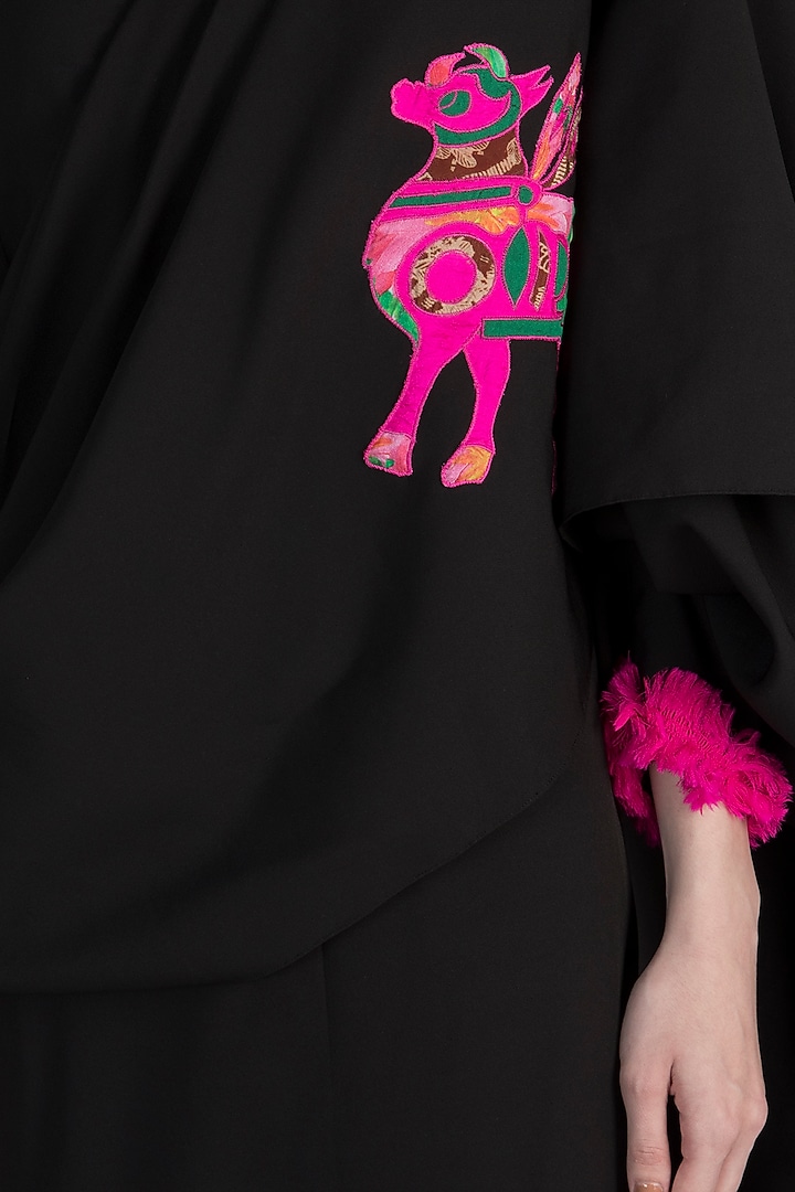 Black Printed Party Wear Gown Saree by Masaba at Pernia's Pop Up Shop