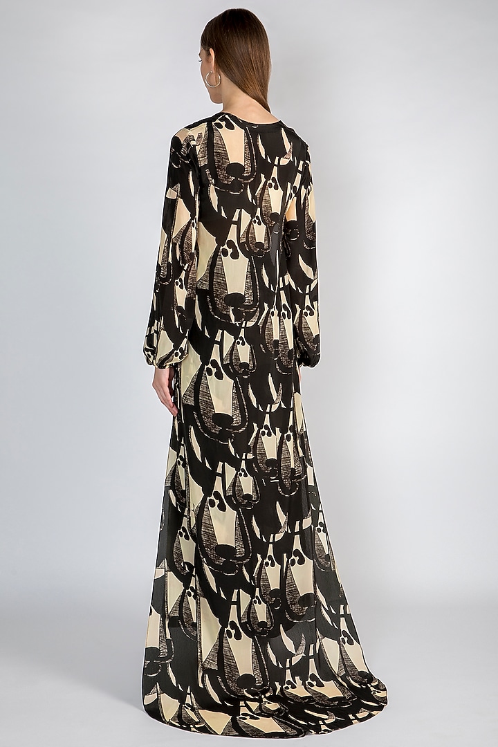 Black Printed Cape With Palazzo Pants & Ivory Embellished Bustier by Masaba at Pernia's Pop Up Shop