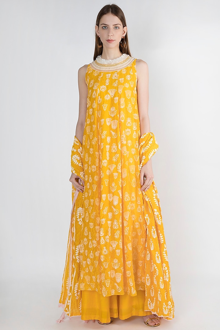 Yellow Embroidered Printed Anarkali Set by Masaba