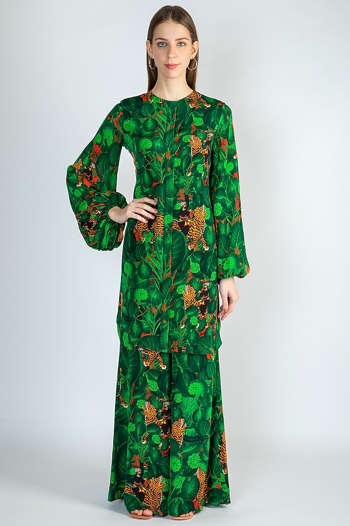 Emerald Green Jungle Printed Tunic With Pants by Masaba