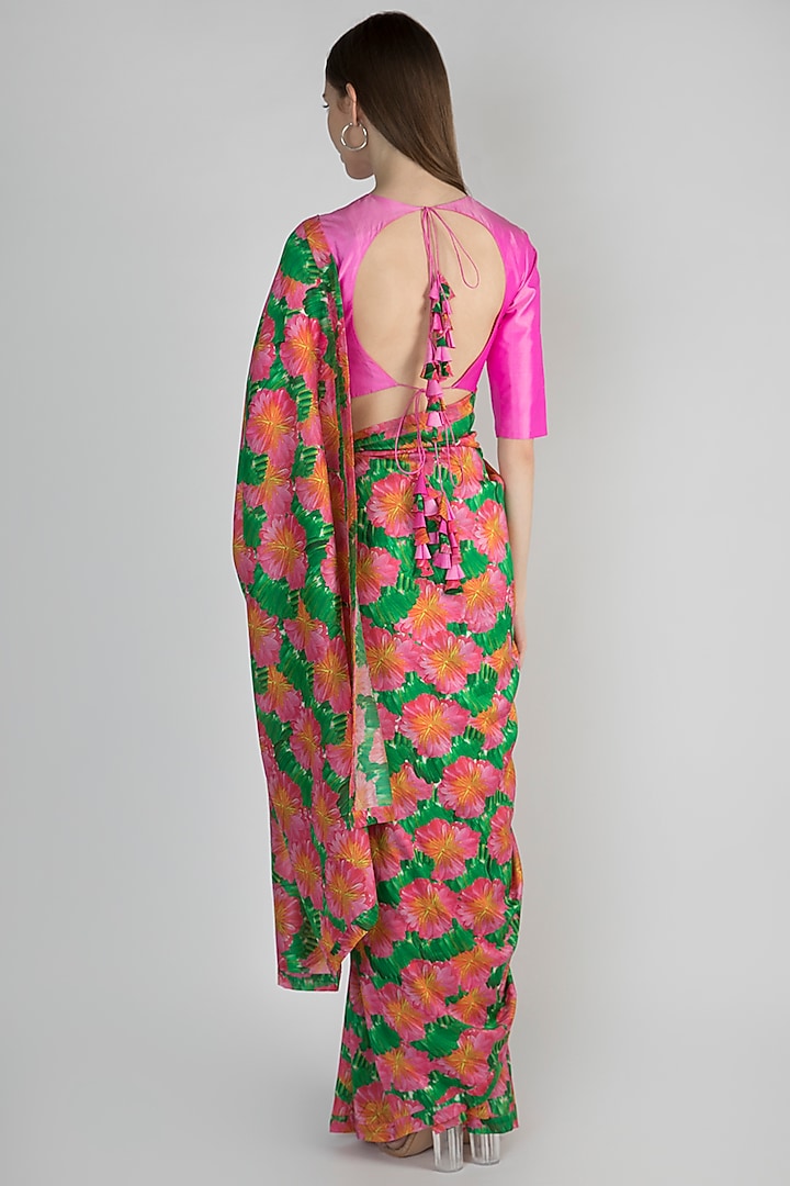 Pink Digital Printed Party Wear Saree Set by Masaba at Pernia's Pop Up Shop