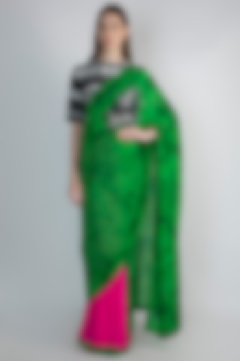 Green & Pink Digital Printed Saree Set by Masaba