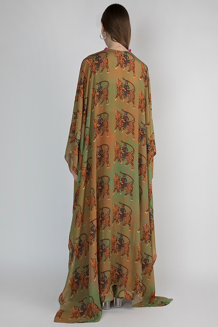 Dark Beige & Mint Green Printed Kaftan With Party Wear Sharara Pants by Masaba at Pernia's Pop Up Shop