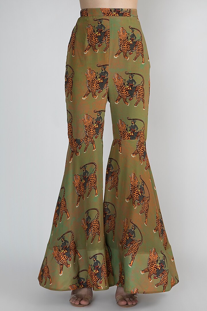 Dark Beige & Mint Green Printed Kaftan With Party Wear Sharara Pants by Masaba at Pernia's Pop Up Shop