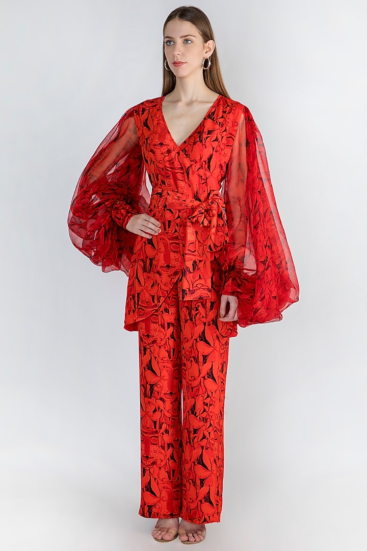 Red Printed Top With Pants by Masaba