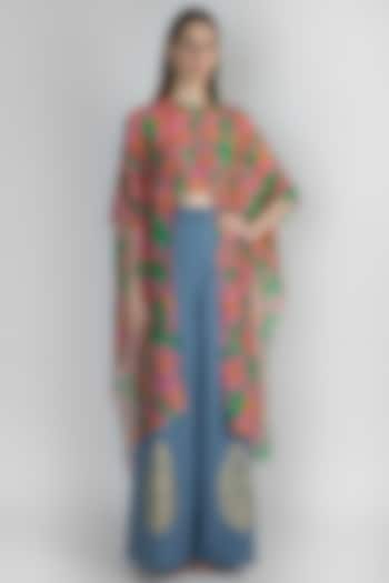 Pink & Green Printed Crop Top With Palazzo Pants & Bustier by Masaba at Pernia's Pop Up Shop