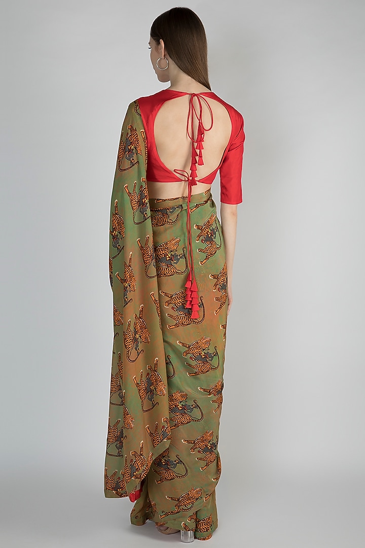 Dark Beige & Mint Green Printed Party Wear Saree Set by Masaba at Pernia's Pop Up Shop