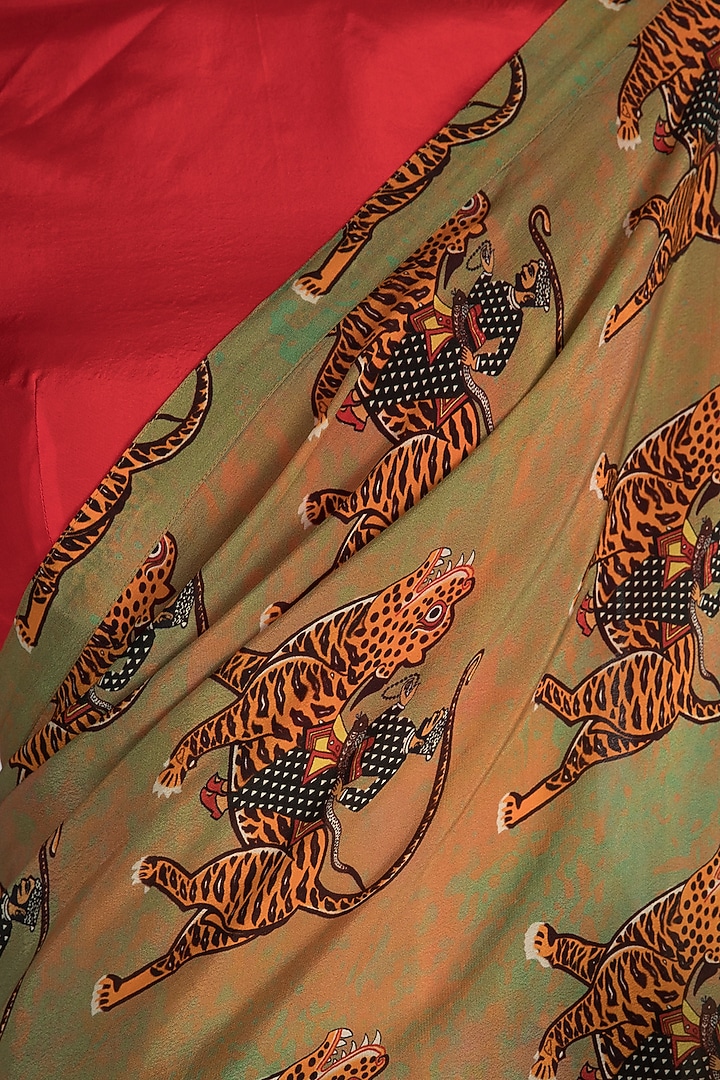 Dark Beige & Mint Green Printed Party Wear Saree Set by Masaba at Pernia's Pop Up Shop