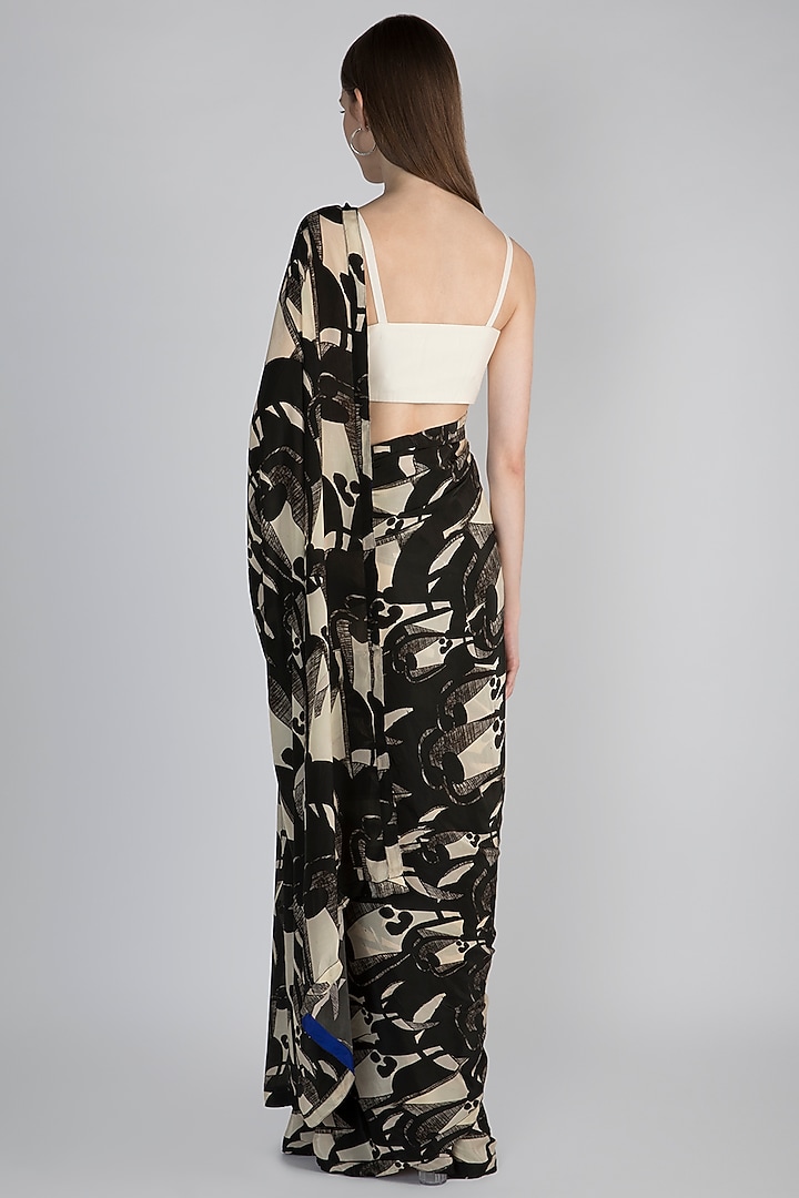 Black & Ivory Digital Printed Party Wear Saree Set by Masaba at Pernia's Pop Up Shop