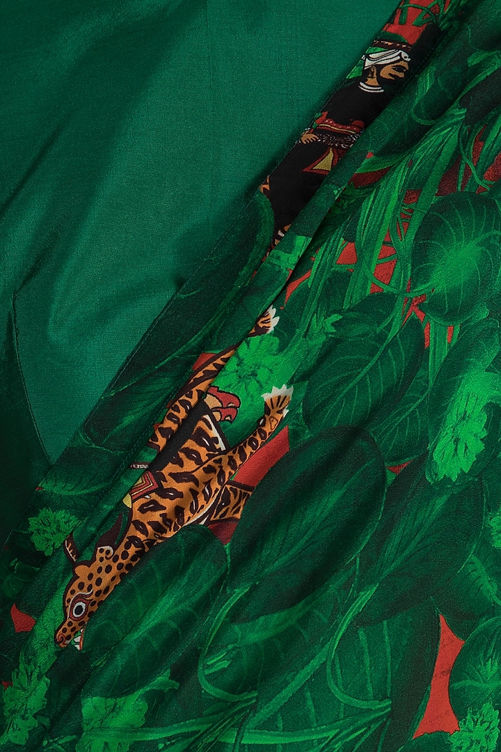 Emerald Green Jungle Printed Party Wear Saree Set by Masaba at Pernia's Pop Up Shop