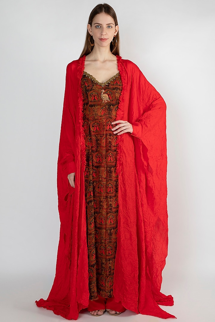 Red Embroidered Tunic With Cape by Masaba