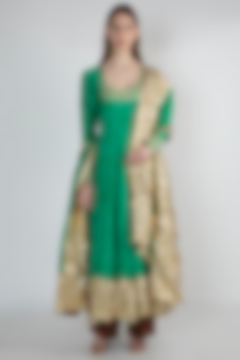 Green Ombre Embroidered Printed Anarkali With Dupatta by Masaba