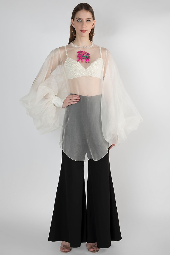 Ivory Top With Pants & Embroidered Bustier by Masaba at Pernia's Pop Up Shop