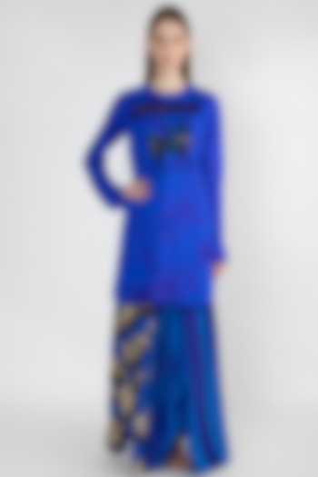 Blue Embroidered Tunic With Skirt by Masaba