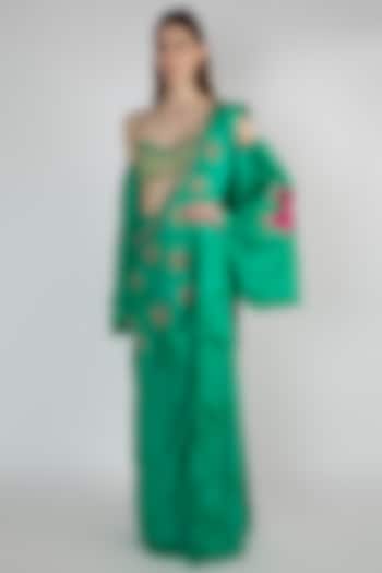 Green Ombre Embroidered Saree Set by Masaba