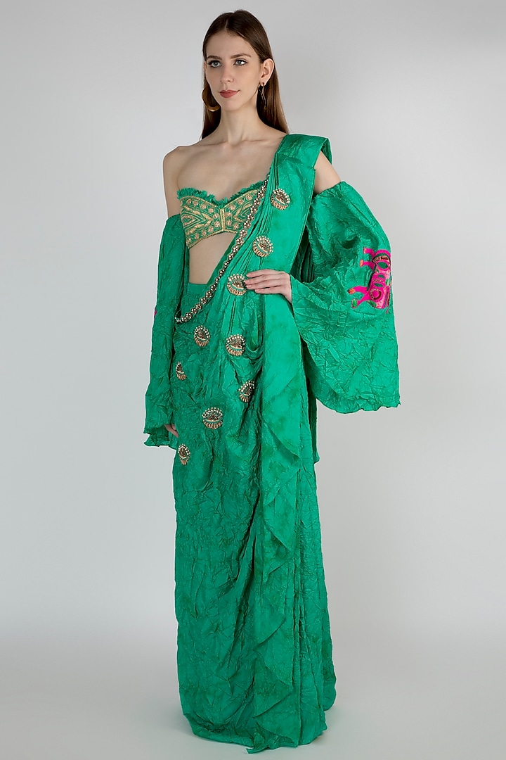 Green Ombre Embroidered Saree Set by Masaba