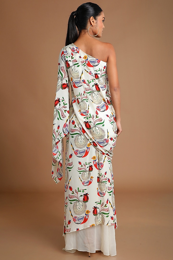 Ivory Printed Draped Top With Skirt by Masaba at Pernia's Pop Up Shop