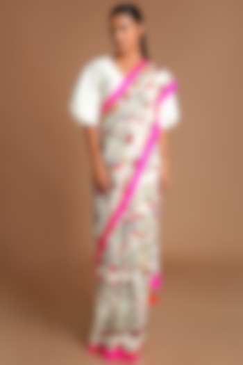 Ivory & Pink Printed Saree Set by Masaba at Pernia's Pop Up Shop