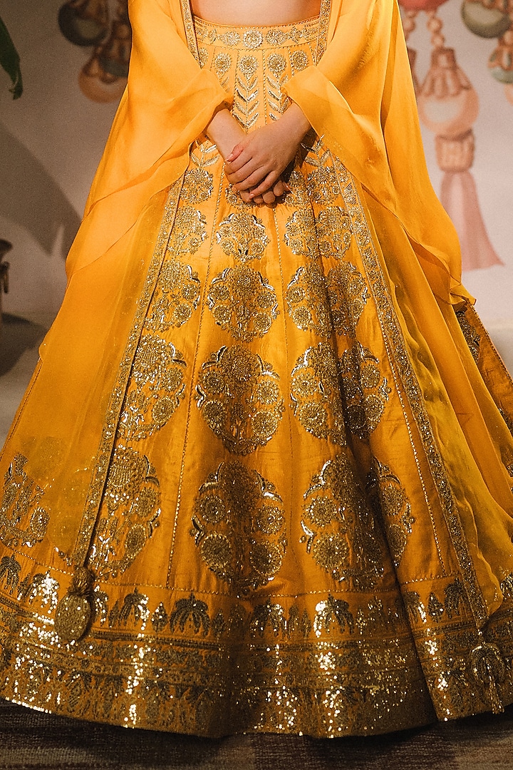 Mango Yellow Raw Silk Zardosi Embellished Jacket Bridal Lehenga Set by Masaba at Pernia's Pop Up Shop