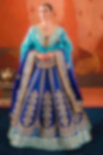 Blue Heavy Raw Silk Motif Embellished Lehenga Set by Masaba