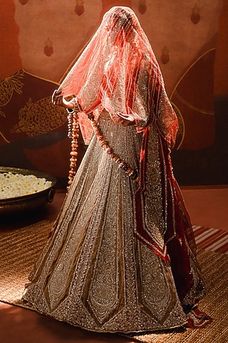 Dark Rust Heavy Raw Silk Zardosi Embroidered Lehenga Set by Masaba