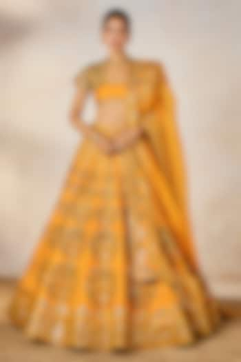 Mango Yellow Raw Silk Zardosi Embellished Bridal Lehenga Set by Masaba at Pernia's Pop Up Shop