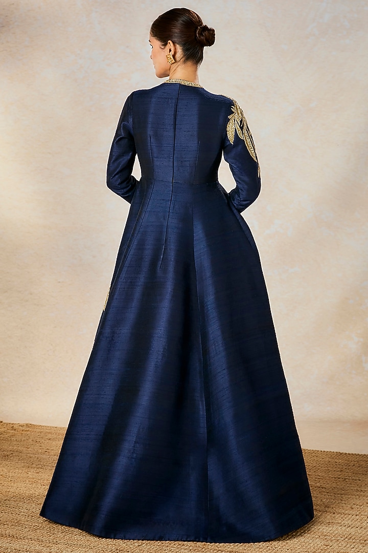 Navy Heavy Raw Silk Zardosi Embroidered Wedding Gown by Masaba at Pernia's Pop Up Shop