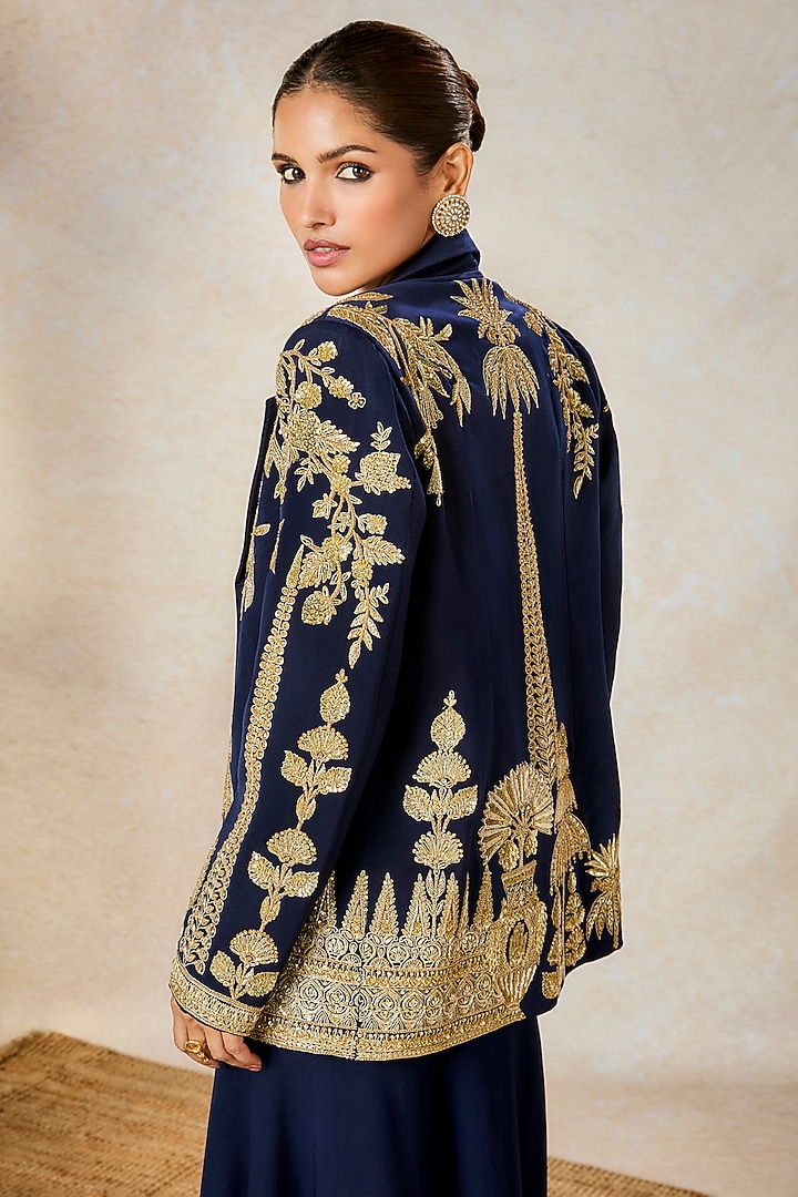 Navy Heavy Crepe Zardosi Embroidered Blazer Set by Masaba at Pernia's Pop Up Shop
